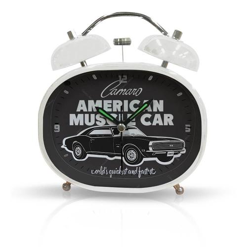 Relógio de Mesa Round Gm American Muscle Car Branco e Preto em Metal - Urban - 12x10,3 Cm