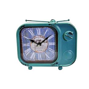 Relógio de Mesa Tv Azul em Metal no Estilo Vintage