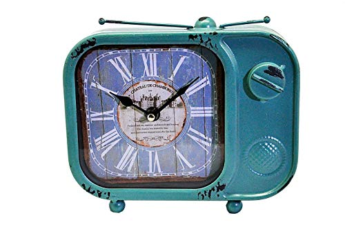 Relógio de Mesa Tv Azul em Metal no Estilo Vintage