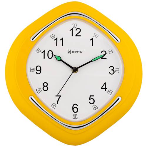 Relógio de Parede 30 Cm Amarelo Plástico Cromado Herweg
