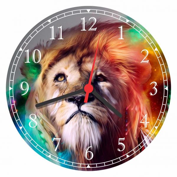 Relógio de Parede Abstrato Animais Leão Colorido - Vital Quadros