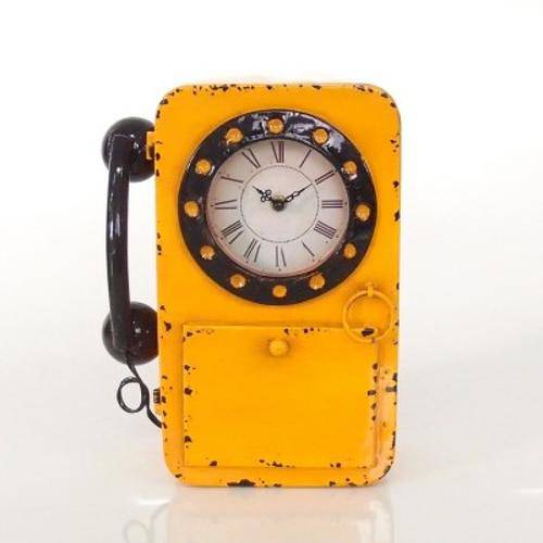 Relógio de Parede Amarelo Forma de Telefone Antigo
