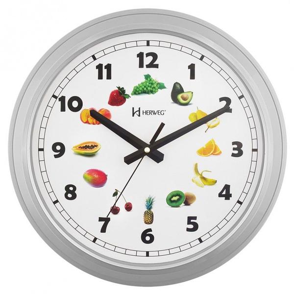 Relógio de Parede Analógico Decorativo Frutas Mecanismo Step Herweg Prata