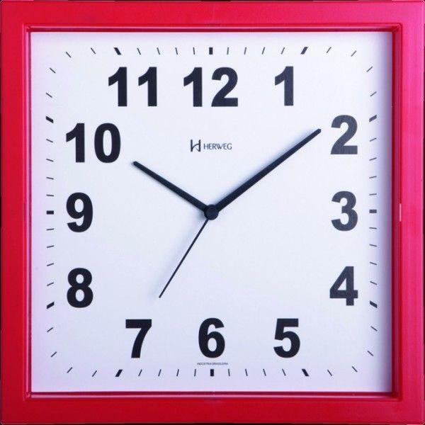 Relógio de Parede Analógico Decorativo Quadrado Herweg Vermelho