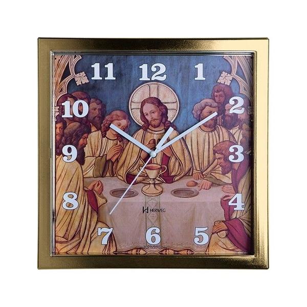 Relógio de Parede Analógico Decorativo Religioso Mesa de Jesus Cristo Herweg Dourado Claro