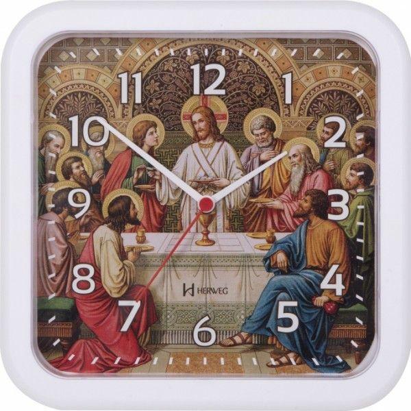 Relógio de Parede Analógico Decorativo Religioso Santa Ceia Herweg Branco