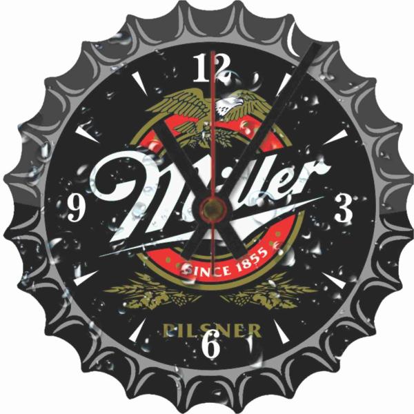 Relógio de Parede Analógico em Madeira MDF Cerveja Miller - Ecomix