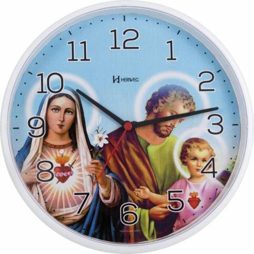 Relógio de Parede Analógico Imagem Religiosa Mecanismo Step Herweg Branco