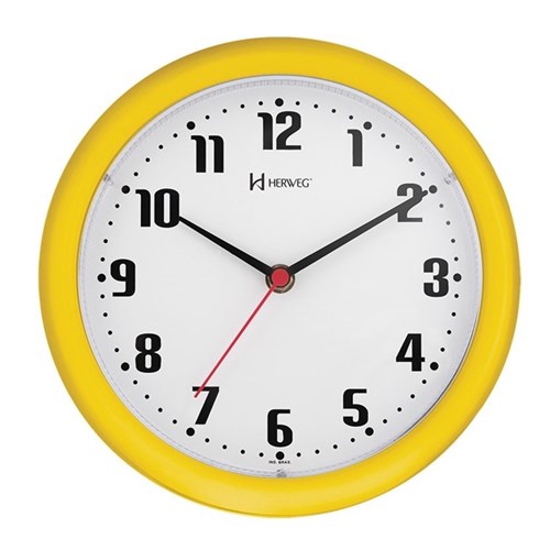 Relógio de Parede Analógico Moderno Mecanismo Step Herweg Amarelo