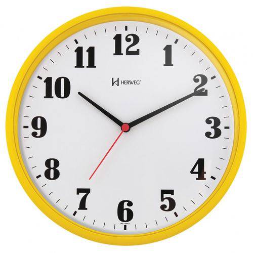 Relógio de Parede Analógico Moderno Plástico Mecanismo Step Herweg Amarelo