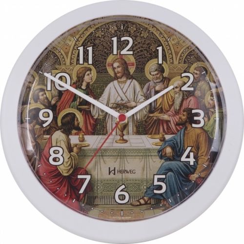 Relógio de Parede Analógio Redondo Decorativo Religioso Herweg Marfim