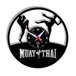 Relógio de Parede Arte no LP Vinil Esporte Muay Thai 30cm