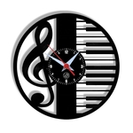 Relógio de Parede Arte no LP Vinil Piano com Clave de Sol 30cm