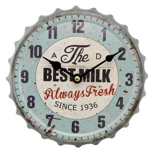 Relógio de Parede Best Milk Bottle em Metal - 20x20 Cm