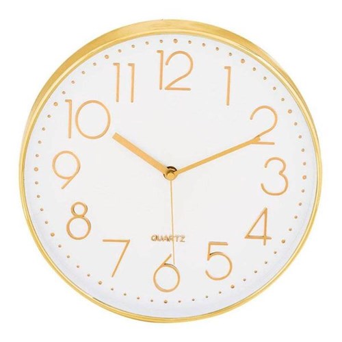 Relógio de Parede Branco e Dourado 30CM - 34444