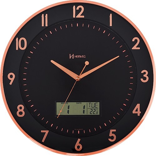 Relógio de Parede Preto e Rosé Termômetro Herweg 6819-309