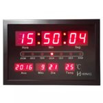 Relógio de Parede c/ Mostrador Digital LED, Termômetro, Calendário e Memória Automática por 02 Anos. - C30cm x A19cm x L4cm