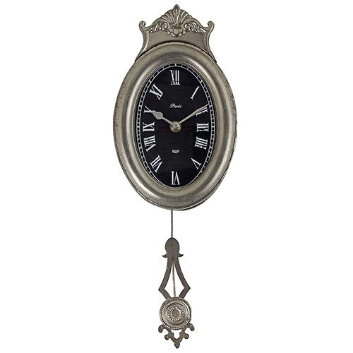 Relógio de Parede C/ Pêndulo Oval Oldway - em Metal - 43x15 Cm