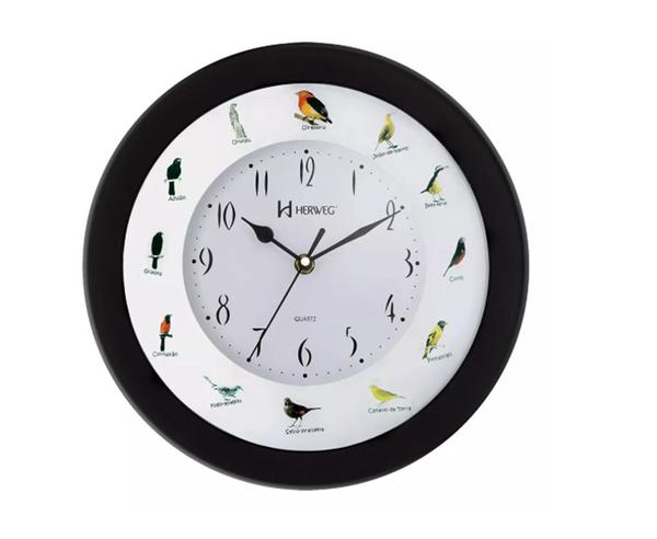 Relógio de Parede Canto de Pássaros Passarinhos Brasileiros. Ref 6370 - Preto Brilhante - Herweg