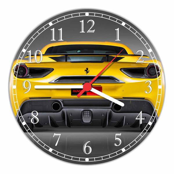 Relógio de Parede Carros Ferrari Amarela Decoração Quartz - Vital Quadros