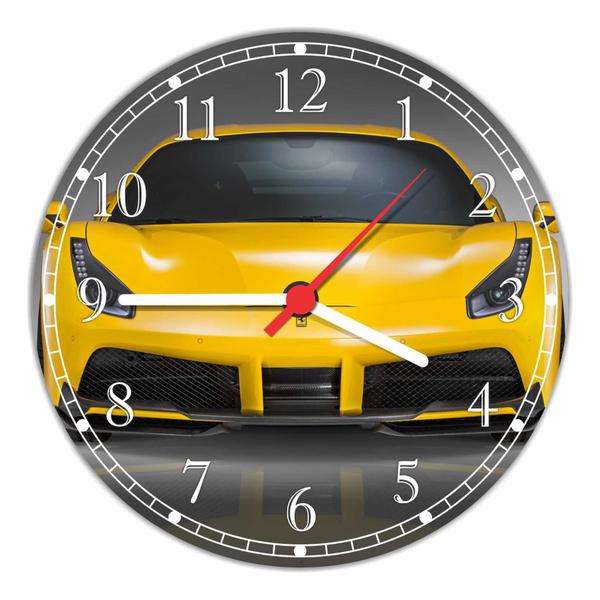 Relógio de Parede Carros Ferrari Amarela Decoração Quartz - Vital Quadros