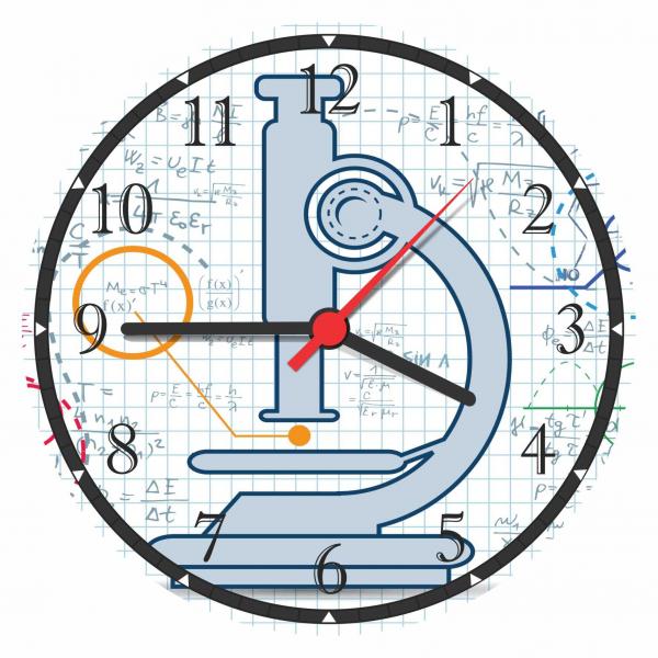 Relógio de Parede Ciências Química Microscópio Biologia Laboratórios Decorar - Vital Quadros