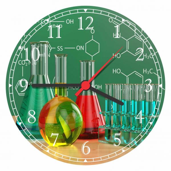 Relógio de Parede Ciências Química Tubos Ensaios Laboratórios Decorar - Vital Quadros