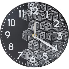 Relógio de Parede 22cm MDF Cazza Geométrica Preto