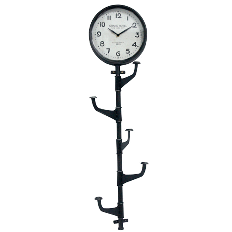 Relógio de Parede com Cabideiro ou Porta Chaves Galvanizado Preto 92 Cm