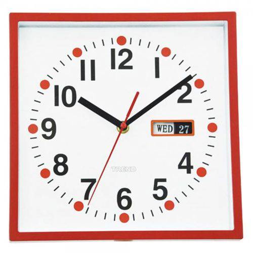 Relógio de Parede com Calendário Borda Vermelha 24cmx5cmx24cm