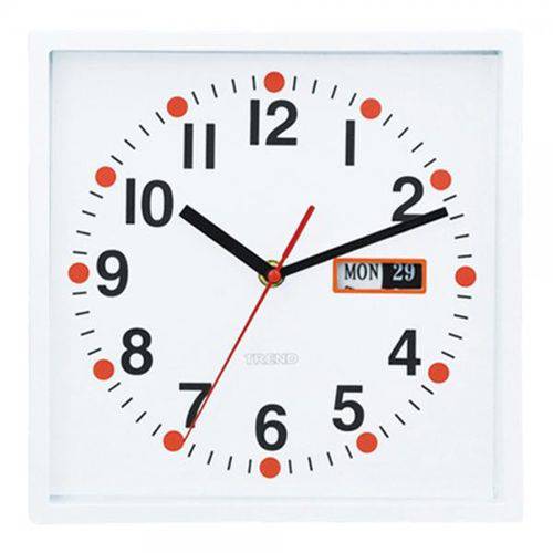 Relógio de Parede com Calendário Branco 24cmx5cmx24cm
