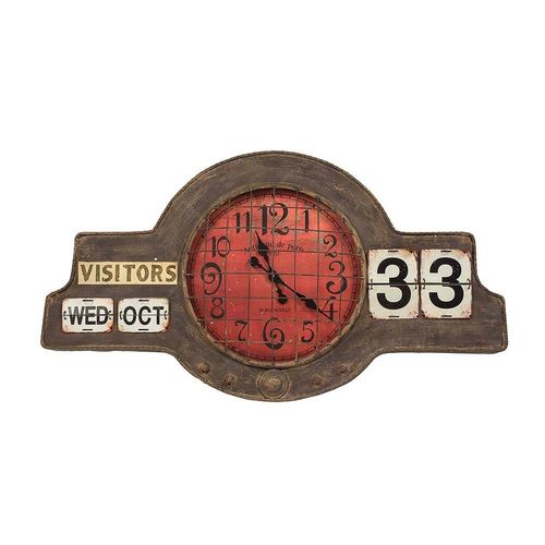 Relógio de Parede com Calendário em Metal - 109x60 Cm