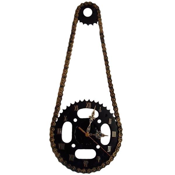 Relógio de Parede com Corrente e Coroa de Aço Moto Decor - Black Gold - Retrofenna Decor