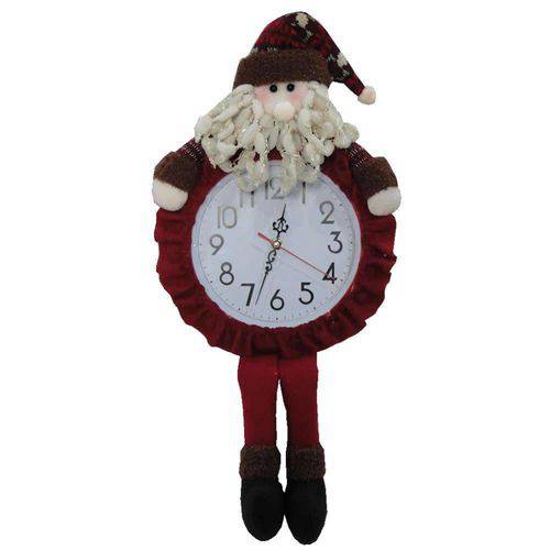 Relógio de Parede com Papai Noel Pelúcia de Luxo com 60cm de Altura Cbrn0449 Cd0082