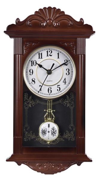 Relógio de Parede com Pendulo Ativo na Cor de Madeira - Yins
