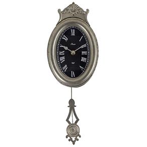 Relógio de Parede com Pêndulo Oval Oldway - em Metal - 43x15 Cm