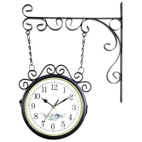 Relógio de Parede com Suporte Preto para Decoração Estilo Estação Ferroviária Retrô Vintage Flores