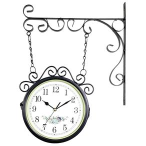 Relógio de Parede com Suporte Preto para Decoração - Estilo Estação Ferroviária Retrô Vintage Flores