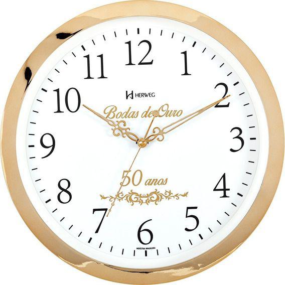 Relógio de Parede Comemorativo Bodas de Ouro 50 Anos Casamento Herweg Dourado