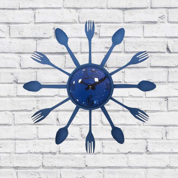 Relógio de Parede Cozinha Decorativo Talheres Azul 15X15X3cm - Maisaz