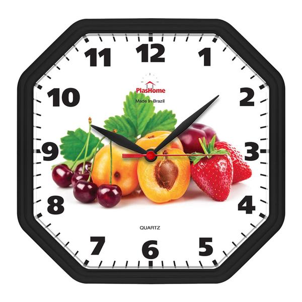 Relógio de Parede Cozinha Oitavado Fruta Preto - Plashome