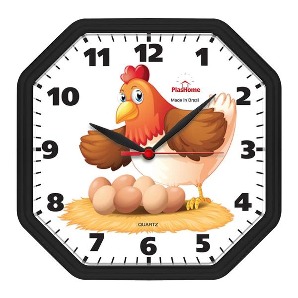 Relógio de Parede Cozinha Oitavado Galinha Preto - Plashome