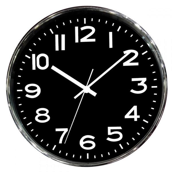 Relógio de Parede Cromado Preto 30 Cm - Btc