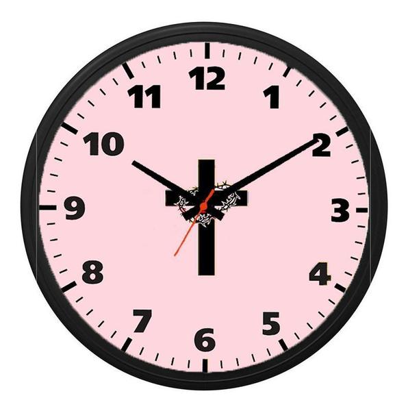Relógio de Parede Cruz Plástico 24 Cm Redondo Preto Ômega - Foto Paint