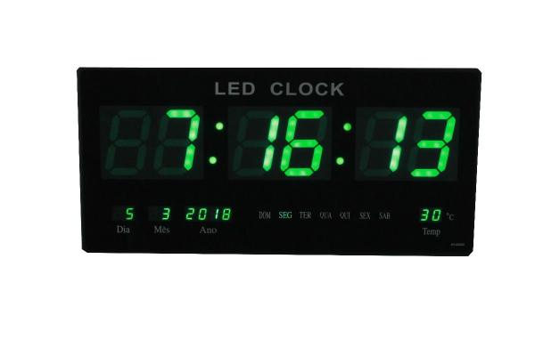 Relogio de Parede de Led Verde Digital Alarme Data Temperatura (rel-59) - Braslu