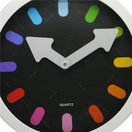 Relógio de Parede de Metal e Vidro com Horas Coloridas - 30x30x Cm