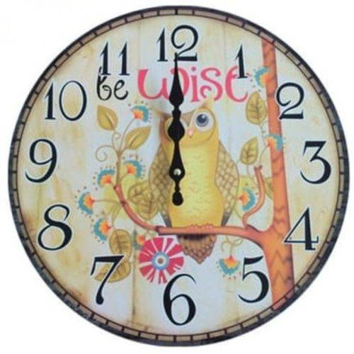 Relógio de Parede Decorativo 34 Cm Retrô Vintage Coruja Wise