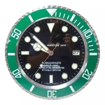Relógio De Parede Decorativo Calendário Aço Inox Submariner - Verde/Preto