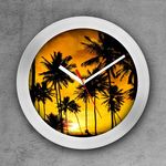 Relógio de Parede Decorativo, Criativo e Descolado | Coqueiros e Pôr do Sol