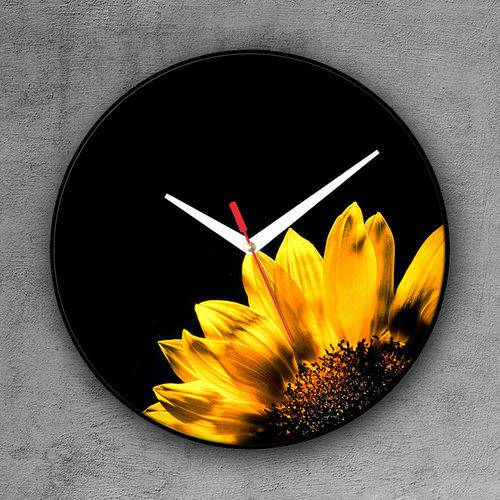 Relógio de Parede Decorativo, Criativo e Descolado | Flor Girassol Amarelo